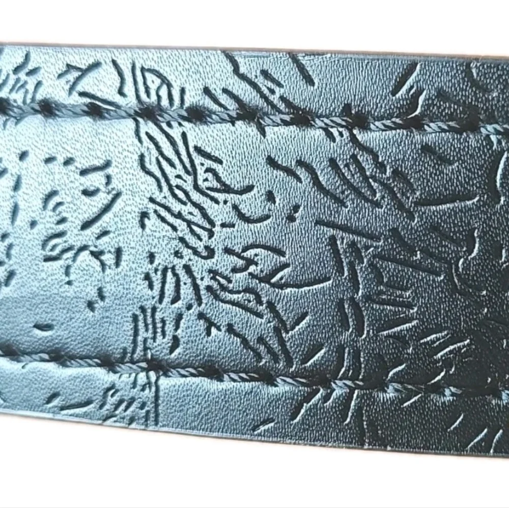 Mio Marino Collection Geninue Leather Dress Belt Men Sz 38 Black Etched W 1.5